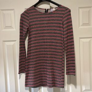 FRANCESCA’S ALYA RED & GRAY HEATHERED STRIPED DRESS SIZE SMALL MADE IN T…